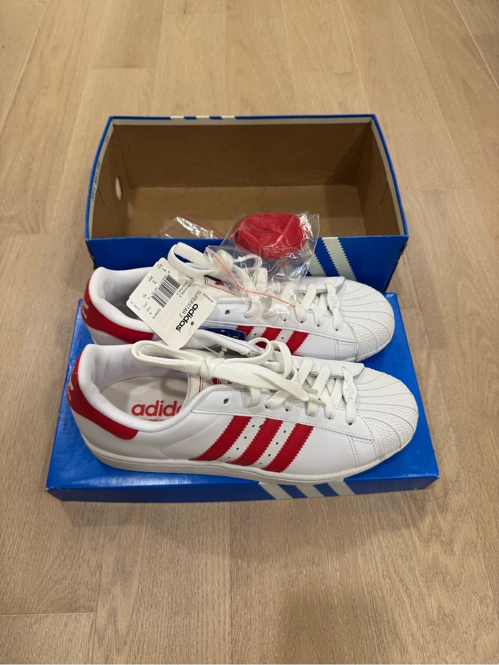 Adidas Men White Sneakers with Red Stripes US Size 8.5